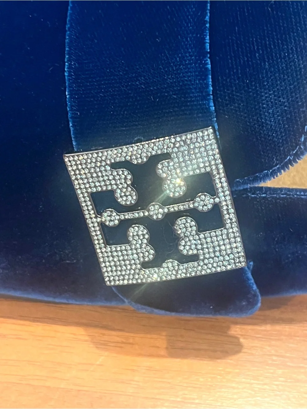 Tory Burch Mellow Pave Velvet Mule in Ocean/Silver - size 8.5M - NIB